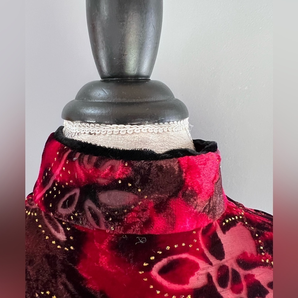 ARIA A Medium Fall Color Velvet Burnout Silk Blend Asian Kimono Top Frog Closure - Picture 3 of 12